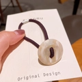 Elastic hair tie in deep purple with a stylish cream marble texture button detail - Milky White