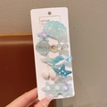 Set de 5 barrettes sirène avec coquillages bleus, étoiles de mer et perles pour filles - Style Dauphin