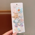 Lot de 5 barrettes thème océan avec perles et coquillages pour filles sur carte - Style Poulpe