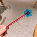 Chique blauwe bloem haarclip met rode metalen basis voor het stylen van dun haar accent - Marineblauwe Grote Bloemen