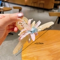 Barrette à cheveux avec fleurs en tissu roses et bleues sur base en acrylique - Grande Pince à Griffes Décoration Florale 3D