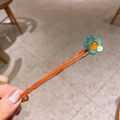 Fermaglio per capelli a fiore arancione con petali verde acqua per capelli sottili - Piccolo fiore verde ciano