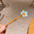 Fermaglio per capelli a forma di fiore blu con centro arancione e base in metallo - Grande Fiore Blu