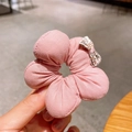 Chouchou fleuri rose en coton rembourré avec nœud pour accessoires de cheveux - Style avec nœud rose / Rose
