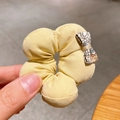 Chouchou jaune vif avec nœud floral en coton texturé pour coiffure quotidienne simple - Style de Nœud Jaune / Jaune