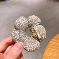 Floral print cotton scrunchie in beige with yellow ribbon bow and blue leaf patterns - Yellow Floral
