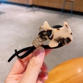 Fermaglio per capelli in acetato tartarugato a forma di cane con strass e clip a banana - Leopardo Chiaro