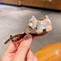Fermaglio per capelli in acetato marmorizzato blu a forma di terrier con strass fini - Colorato