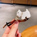 Molletta per capelli a forma di cane Scottie in acetato bianco con collare di strass - Bianco