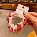 Rode geblokte haarwokkel met witte kanten rand en kleine strikpatronen voor dames - Rode Strik Scrunchie
