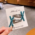 Barrettes à cheveux faites main avec nœuds en velours bleu paon et paillettes - 3-Bleu
