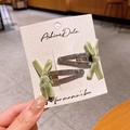 Barrettes à cheveux faites main en velours vert menthe avec paillettes argentées - Vert