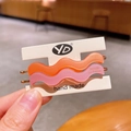 Set of wavy orange and pink handmade acetate hair clips with gold barrette details - Orange Pink