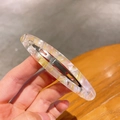 Fermaglio per capelli in acetato marmorizzato giallo e oro con base in metallo argento - Giallo Trasparente