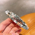 Barrette fine en acétate avec motif marbré gris et orange et base en métal argenté - Vert Corail