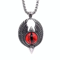 Pendaglio aquila in acciaio al titanio gotico con occhio del diavolo rosso e catena - Ciondolo Con Collana Corta / Rosso