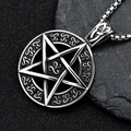 Pendente esagramma vichingo vintage in acciaio inossidabile con motivi a nodi celtici - Ciondolo Pentagramma in Acciaio Solo (Senza Catena)