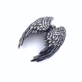 Retro stainless steel angel wing pendant with detailed vintage feather carving and oxidized finish - Pendant Only (No Chain)