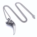Collier avec pendentif dent de loup en acier titane hip hop et gravure de tête de loup - Pendentif B Avec Chaîne 60cm