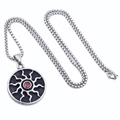 Retro sunflower pendant necklace with red gemstone and oxidized steel finish - Pendant with 60CM Chain