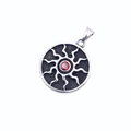 Vintage stainless steel sun pendant necklace with a central red zircon and silver finish - Single Pendant (No Chain)