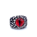 Detailed close-up of retro dragon scale ring featuring a vibrant red devil eye stone - US 8 / Red Eye