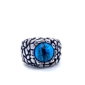 Macro shot of retro stainless steel ring with blue evil eye and scale texture - US 8 / Blue Evil Eye