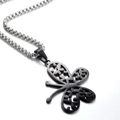 Collana con ciondolo a farfalla in acciaio al titanio con placcatura nera e catena argento - Ciondolo Solo (Senza Catena)-Farfalla Nera