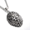 Gotische leeuwenkop hanger ketting met verenkroon van vintage roestvrij staal metaal - Indiaanse Leeuwenkop Alleen Hanger (Zonder Ketting)