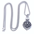 Collier rétro en acier titane avec pendentif tête de lion et chaîne boîte ronde - 60CM / Petit Pendentif Avec Chaîne