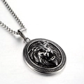 Retro lion head medallion pendant necklace in silver stainless steel for men - Lion Head Round Medallion Pendant Only (Without Chain)