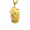 Pendentif chef indien doré style hip hop avec coiffe de plumes et chaîne de corde tressée - Pendentif Seul (Or)