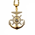 Collana con pendente ancora e timone dorati con cristalli scintillanti su catena a fune - Ciondolo Color Oro (Senza Catena)