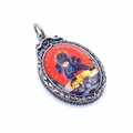 Λεπτομέρεια από vintage μενταγιόν Thangka από ατσάλι τιτανίου με λεπτά μεταλλικά σχέδια - Μενταγιόν Μαύρου Θεού του Πλούτου (02) / Μόνο Μενταγιόν (Χωρίς Αλυσίδα)