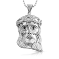 Silberne Jesus-Anhänger-Halskette mit Zirkonia-Krone und eleganter Kugelkette für Herren - Anhänger Ohne Kette / Stahlfarben