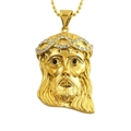 Vergoldeter Jesus-Anhänger mit funkelnden Steinen und passender runder Kugelkette - Anhänger Ohne Kette / Gold