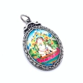 Vintage titanium steel necklace featuring a yellow Zambala Buddhist deity pendant - White Wealth God
