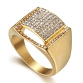Men's hip hop gold-plated square signet ring with multi-row iced out zircon stones - US 7 / Gold