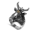Classic vintage gold-plated stainless steel Satan goat head ring with a 3D pentagram - US 7 / Steel