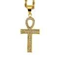 Collana con ciondolo a croce Ankh dorata con cristalli bianchi e catena a corda - Pendente Singolo Oro