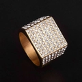 Men's hip hop style wide gold plated stainless steel ring with multi-row pavé crystals - US 10 / Gold