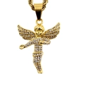 Pendente angelo hip-hop placcato oro con cristalli lucidi su una catena a corda - Set Ciondolo Angelo Oro