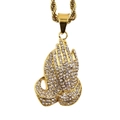 Hip hop biddende handen hanger ketting in goudkleur met fonkelende zirkonia steentjes - Enkele Hanger Goud