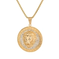 Hip-Hop Löwenkopf-Anhänger in Gold mit Kristallkreis und griechischem Schlüssel-Muster - Einzelner Anhänger Gold