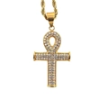 Vergoldeter Ankh-Kreuz-Anhänger mit funkelnden Kristallen und Seilkette - Nur Anhänger (Keine Kette) / Gold