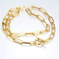 Modern gold plated stainless steel paperclip chain necklace with a classic toggle clasp - Gold Thick