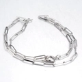 Unisex silver stainless steel paperclip chain necklace with trendy OT toggle clasp - Silver Thin