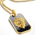 Hip hop style gold lion head square pendant necklace with a twisted rope chain - Lion Head Square Black Pattern Pendant Only (Without Chain)