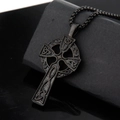 Close-up of vintage black Celtic cross pendant with intricate knotted steel texture - Celtic Knot Cross (Black Pendant Only)