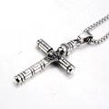 Mens vintage silver stainless steel cross necklace featuring skull and greek key patterns - Lion Cross Silver (Pendant Only (Without Chain))